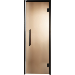 Дверь стеклянная для сауны Grandis GS 7x19, (Diamond Black) — бронза матированная, черный профиль